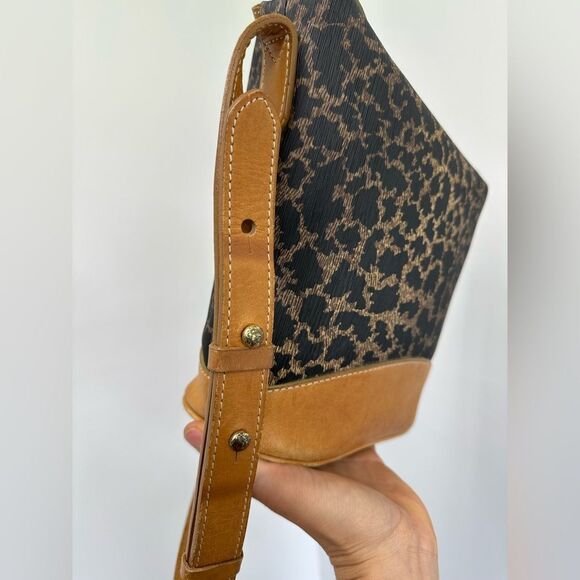 Vintage 90’s Anne Klein Leopard Print Shoulder Bag Brown Leather Canvas Combo - Picture 11 of 16